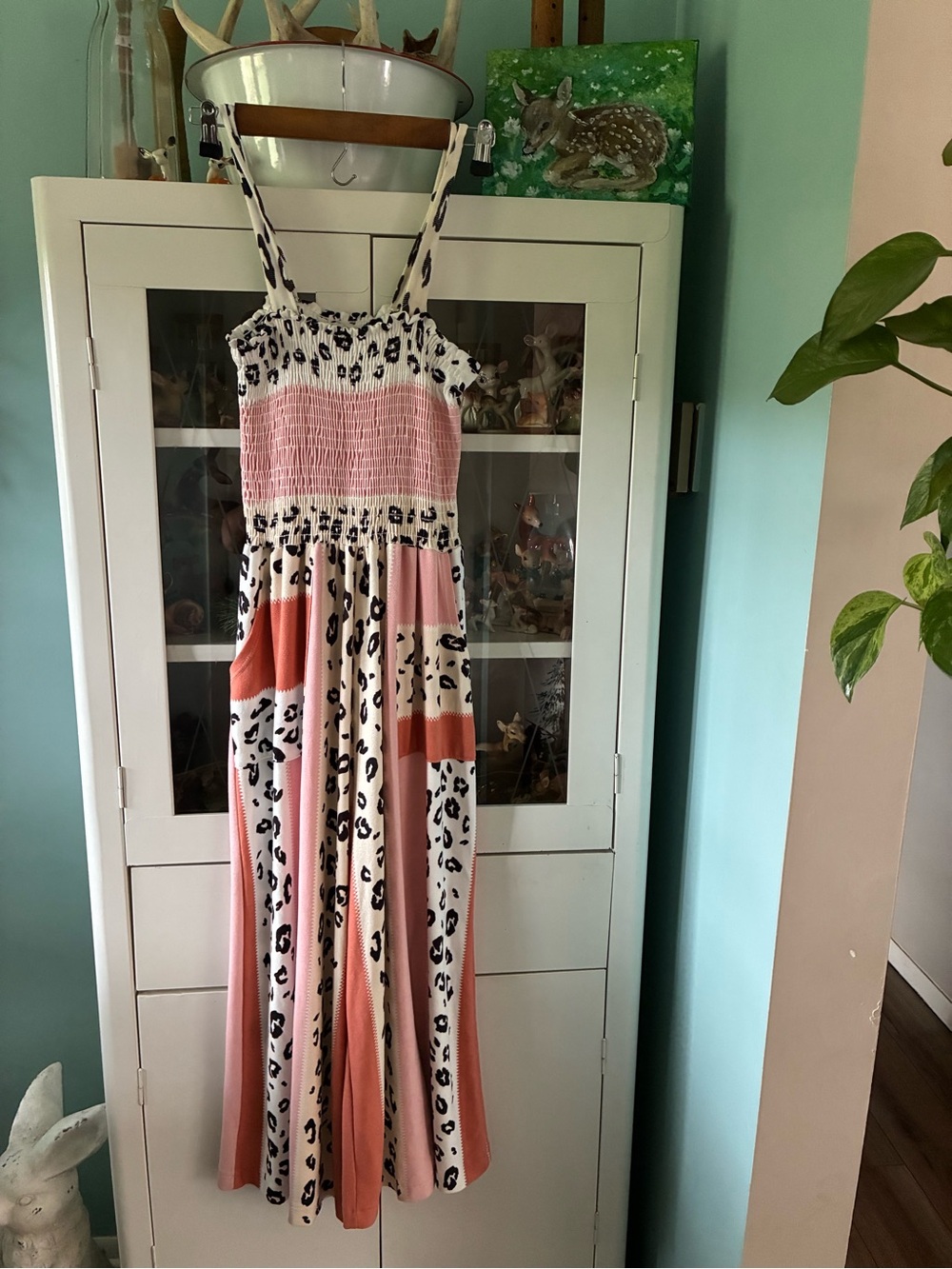 Bucket List sz S Pink Leopard Print Smocked Romper euc Soft